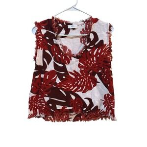 Mikoh Tropical Top Red Fringe 100% Cotton Linen Feel Size 2 US Medium Resort